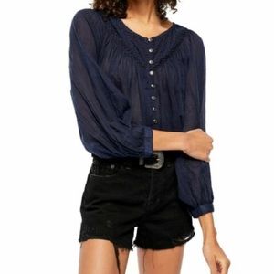 Free People Cool Meadow Button Down Top Navy Small